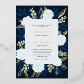 Creme-Rose Hochzeit Blue Foil Einladung (Vorderseite)