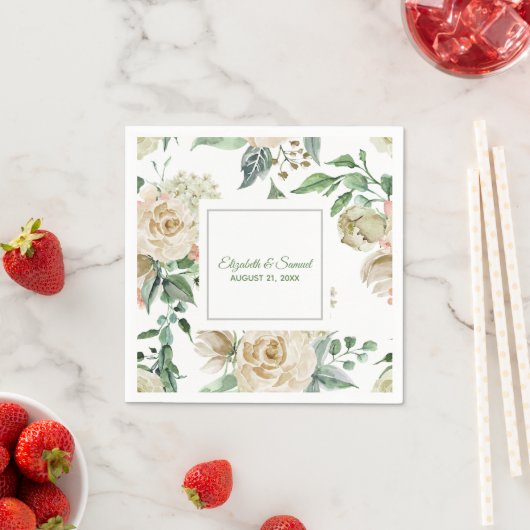 Creme Rose Hydrangea Beige Bride Groom Wedding Serviette (Beispiel)