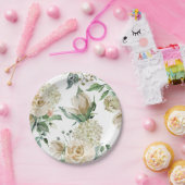 Creme Rose Hydrangea Beige Wasserfarbe Pappteller (Party)