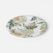 Creme Rose Hydrangea Beige Wasserfarbe Pappteller (Schrägansicht)