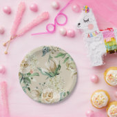 Creme Rose Hydrangea Beige Wasserfarbe Pappteller (Party)