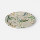 Creme Rose Hydrangea Beige Wasserfarbe Pappteller (Schrägansicht)