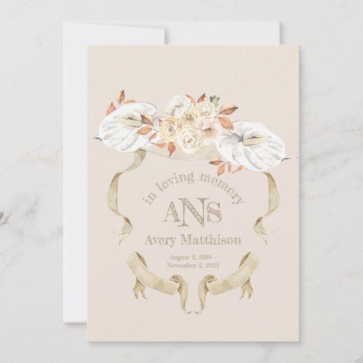Creme Rose Monogram Wappen Beerdigung Programm (Vorderseite)