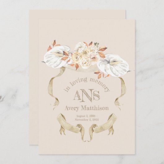 Creme Rose Monogram Wappen Beerdigung Programm (Vorne/Hinten)