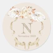 Creme Rose Monogram Wappen Beerdigung Runder Aufkleber (Vorderseite)