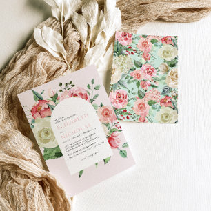 Crème & Rose Romantische Frühlingsblumen-Hochzei Einladung