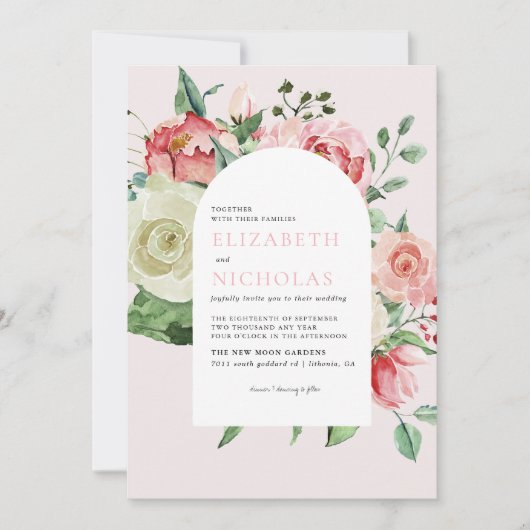 Crème & Rose | Romantische Frühlingsflorale Hochze Einladung (Vorderseite)