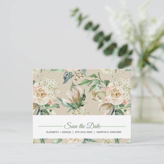 Creme-Rose Wasserfarbmuster Ankündigungspostkarte (Stehend Vorderseite)