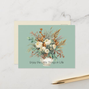 Creme-Rosen Genießen Sie die kleinen Dinge Floral Postkarte