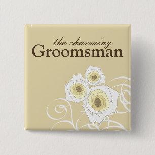 Creme-Rosen und Swirls Trauzeuge Hochzeitsknopf Button