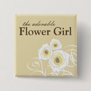 Creme-Rosen und Wirbel Blumenmädchen Hochzeits-But Button