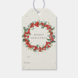 Creme-Rot-Beeren+Eukalyptus-Weihnachten/Feiertage Geschenkanhänger