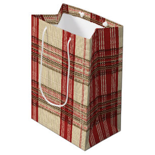 Creme Rot Braun Gemütliches Strick-Tartan-Karo Mittlere Geschenktüte