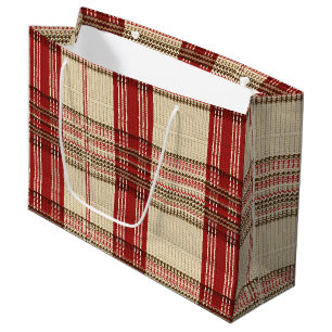 Creme-Rot-Braun-Kozy-Strick-Tartan-Kariert Große Geschenktüte