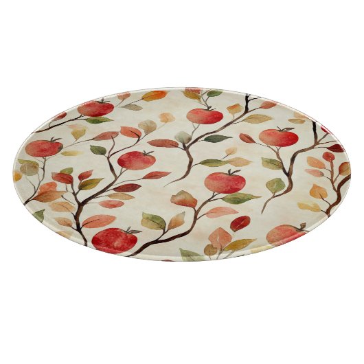 Creme Rote Äpfel Blätter Schneidebrett (Ecke)