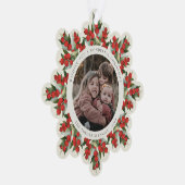 Creme-Rote-Beeren+Grün-Weihnachtspapier Ornament Karte (Rechts)