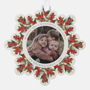 Creme-Rote-Beeren+Grün-Weihnachtspapier Ornament Karte