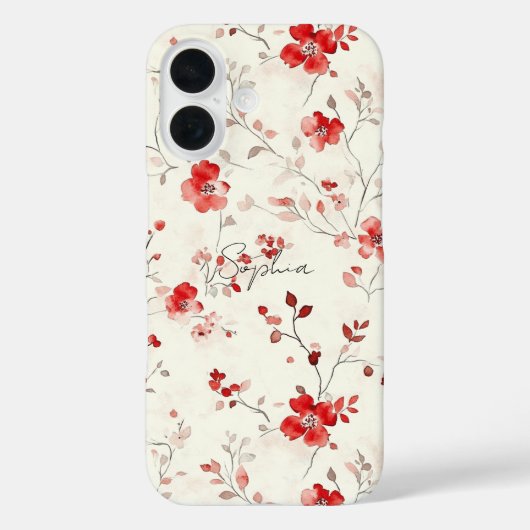 Creme Rote Blumen Case-Mate iPhone Hülle (Rückseite)