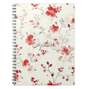 Creme Rote Blumen Notizblock