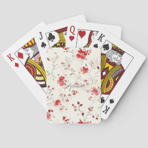 Creme Rote Blumen Spielkarten