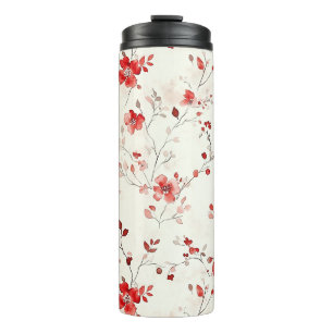 Creme-rote Floral-Weihnachten Thermosbecher