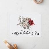 Creme & Rote Rose Boho Blume Bouquet Valentine Mitteilungskarte (Vorderseite/Rückseite Beispiel)