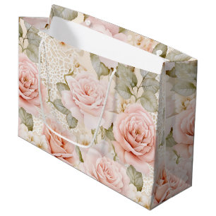 Creme-Rouge-Blassrosa-Rosen Florale Hochzeitsdusch Große Geschenktüte