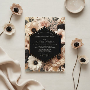 Creme-Rouge-Blüten Hochzeit Romantik Einladung