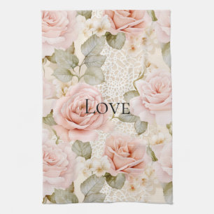 Creme-Rouge-Pink-Rosen-Blumen Geschirrtuch