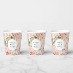 Creme-Rouge-Pink-Rosen Florale Hochzeitsdusche Pappbecher