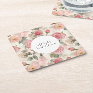 Creme-Rouge-Pink-Rosen Florale Hochzeitsdusche Rechteckiger Pappuntersetzer