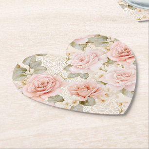 Creme-Rouge-Pink-Rosen Florale Hochzeitsdusche Untersetzer