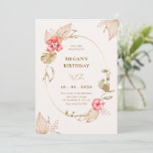 Creme ruhig florale eleganten Geburtstag Einladung (Stehend Vorderseite)