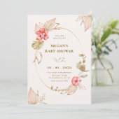 Creme ruhige, blumengeschmückte Babydusche Einladung (Stehend Vorderseite)