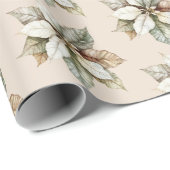 Creme Rustic Poinsettia Weihnachtsfeiertage Blume Geschenkpapier (Rolleneckpunkt)