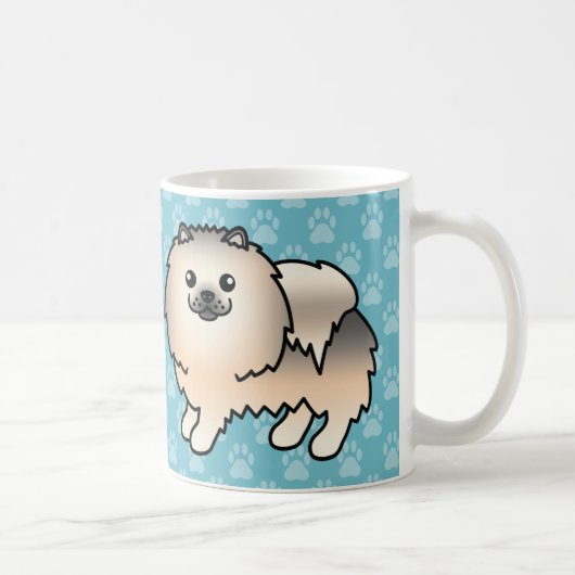 Creme Sable Fluffy Spitz Hunde auf blau Kaffeetasse (Rechts)
