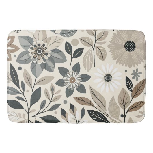 Creme & Sage Green Bold Modernes Blumenmuster Badematte (Vorderseite)