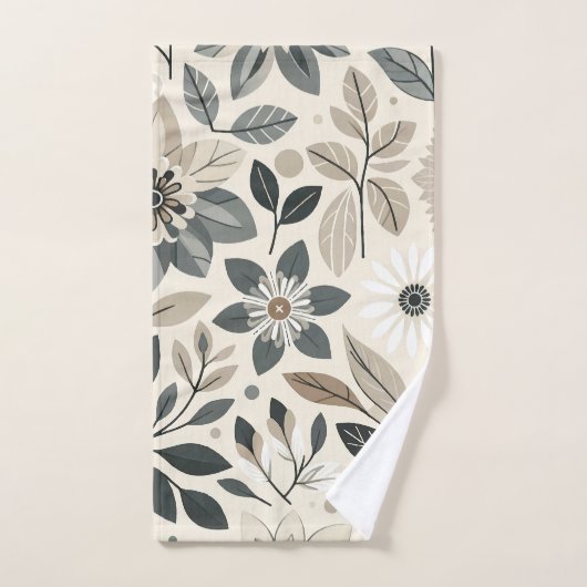 Creme & Sage Green Bold Modernes Blumenmuster Badhandtuch Set (Handtuch)