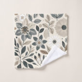 Creme & Sage Green Bold Modernes Blumenmuster Badhandtuch Set (Waschlappen)