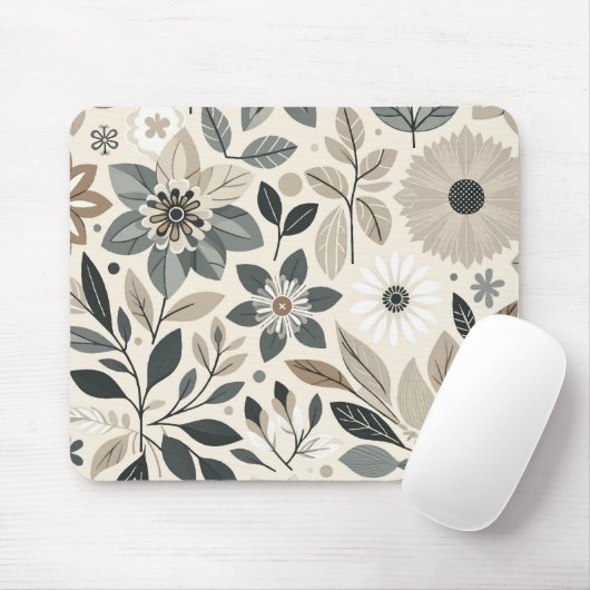 Creme & Sage Green Bold Modernes Blumenmuster Mousepad (Mit Mouse)