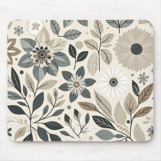 Creme & Sage Green Bold Modernes Blumenmuster Mousepad (Vorne)