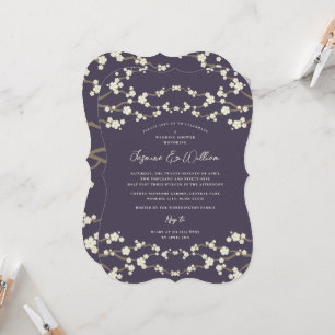 Creme Sakura Kirschblüten Lila Asiatische Hochzeit Einladung