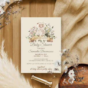 Creme-Schaf-Lamm-Botanischer-Band-Baby-Party Einladung