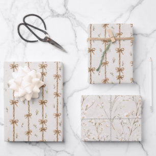 Creme-Schleifen-Blumen-Geburtstag Geschenkpapier Set