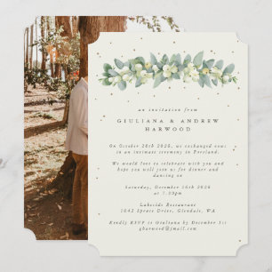 Creme Schneebeere + Eukalyptus Hochzeitsempfang Fo Einladung