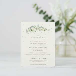 Creme Schneebeere + Eukalyptus-Stamm Hochzeitsprog Begleitkarte