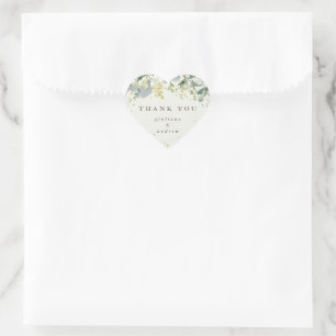 Creme-Schneebeeren+Eukalyptus Hochzeit Danke Herz-Aufkleber