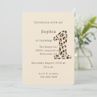 Creme Schwarz Braun Leopard Tier Erster Geburtstag Einladung