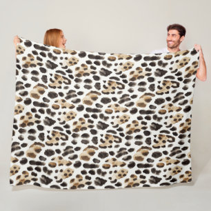 Creme Schwarz Braun Leopard Tier   Fleecedecke