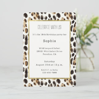 Creme Schwarz Braun Leopard Tier Geburtstag Einladung